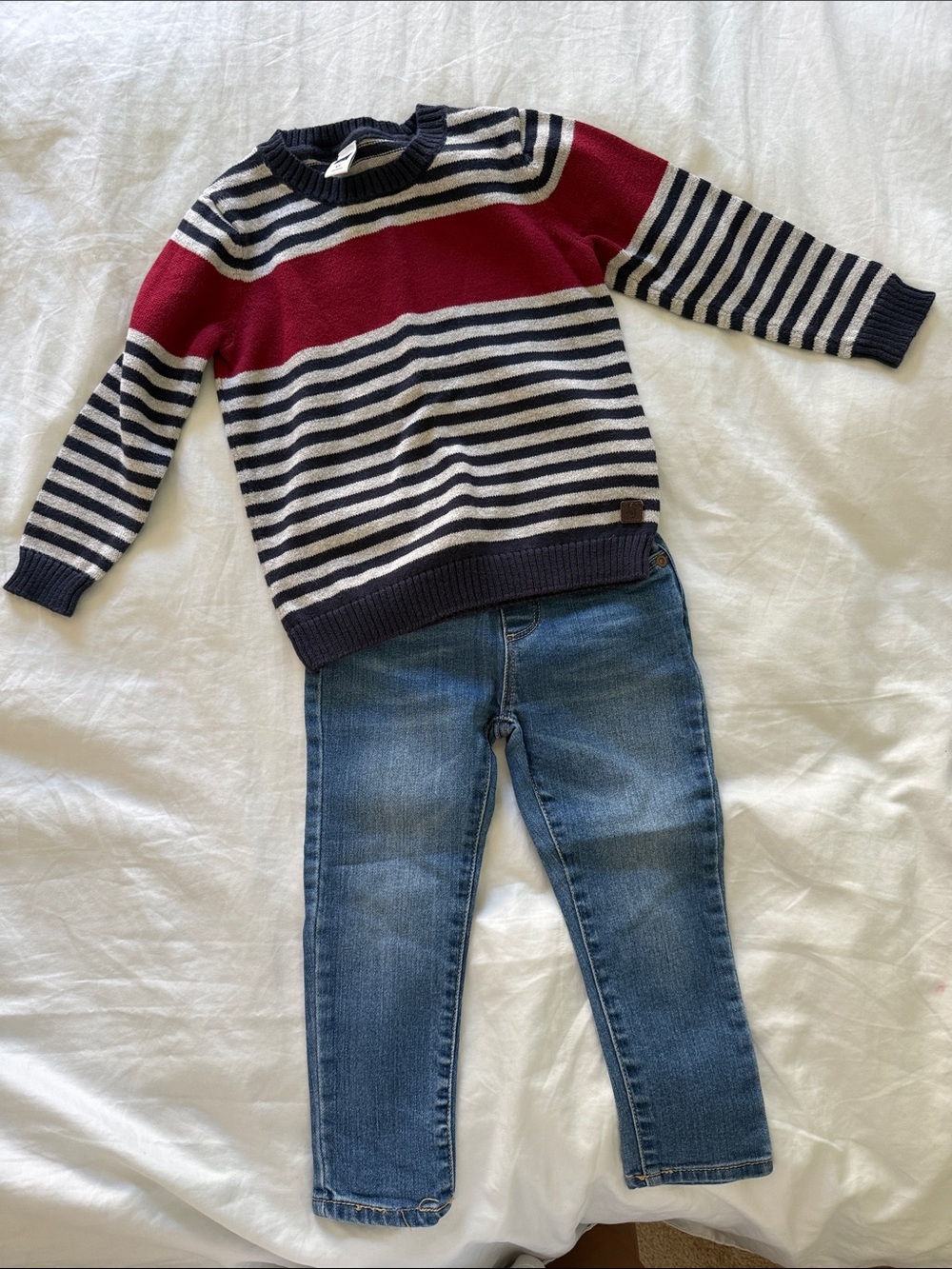 Janie and Jack Striped Navy & Red Kids Sweater w/ZARA Jeans